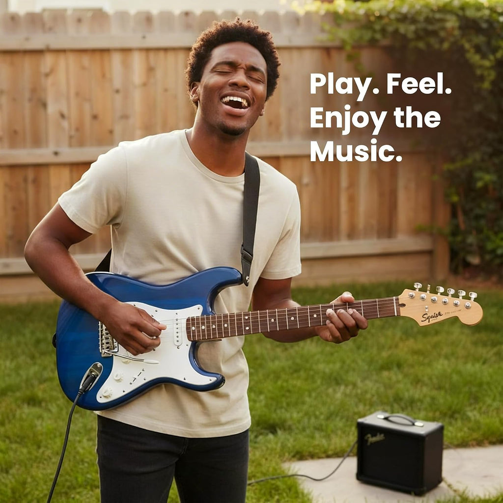 Fender Squier Sonic Stratocaster Pack - Sapphire Blue Transparent Bundle with Frontman 10G Amp, Gig Bag, Instrument Cable, Strap, Tuner, Picks, and Austin Bazaar Instructional DVD