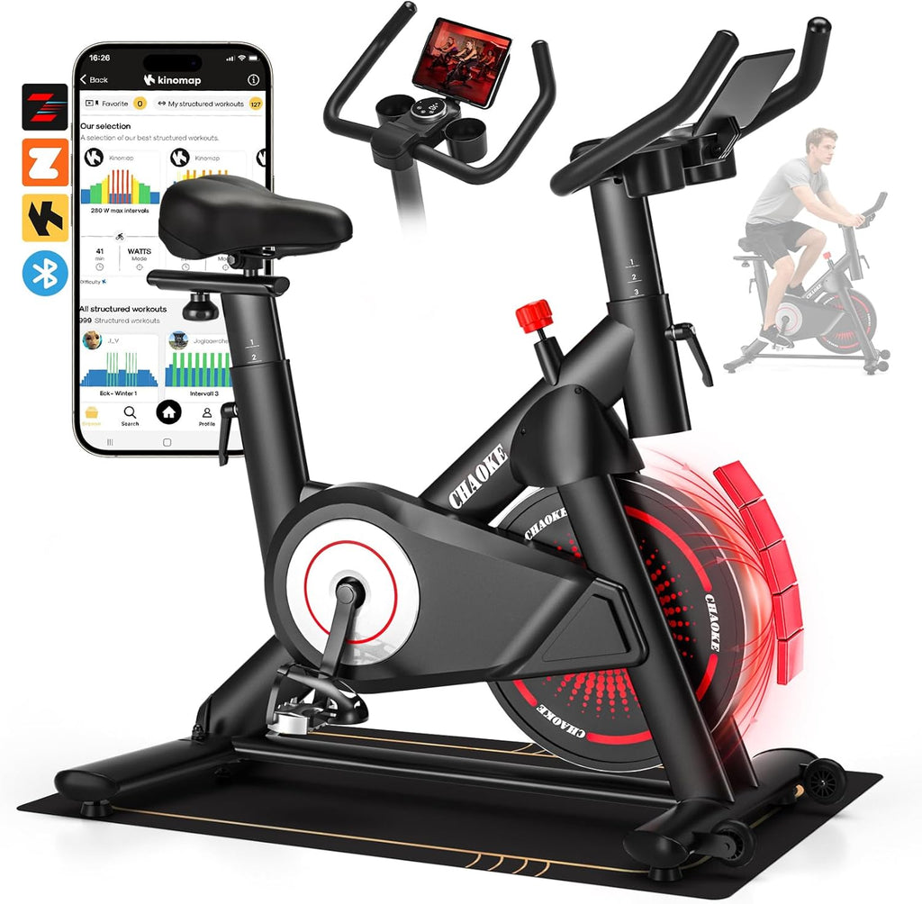 Exercise Bike, CHAOKE Quiet Adjustable Magnetic Resistance Stationary Bike for Home Cardio with App Compatible, 350LB Weight Capacity Indoor Cycling Bike with Comfortable Seat & Digital Display
