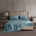 DISANGNI 22 Momme 100% Mulberry Silk Bedding Set - 4-Piece Luxury (2 Pillowcases, 1 Fitted Sheet, 1 Flat Sheet) - 6A Grade Natural Silk (Blue Gray, Queen)