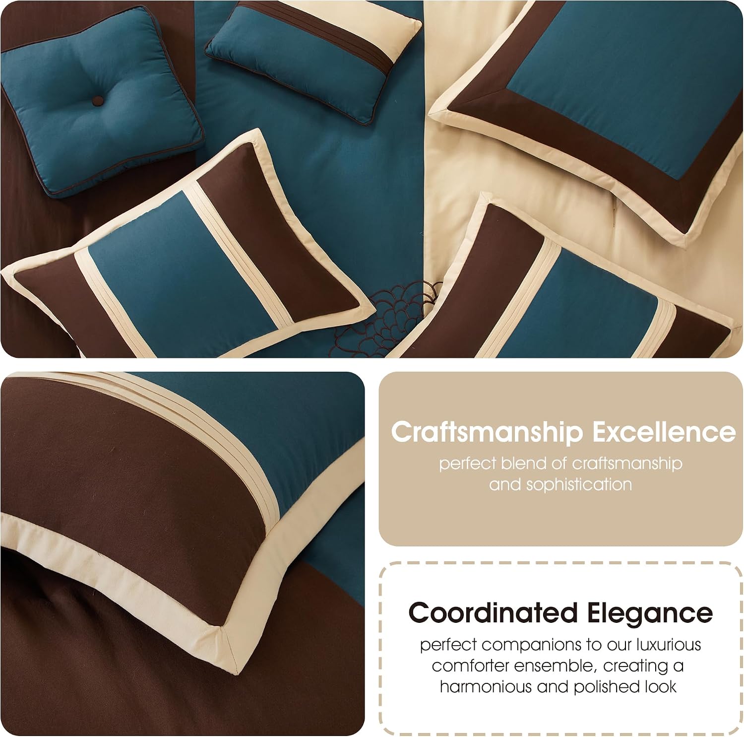 Grand Avenue Brown/Blue Cal King Comforter Set, 8 Piece, Ultra Soft, Premium Microfiber, Bedskirt, Pillows & Shams, Home Decor