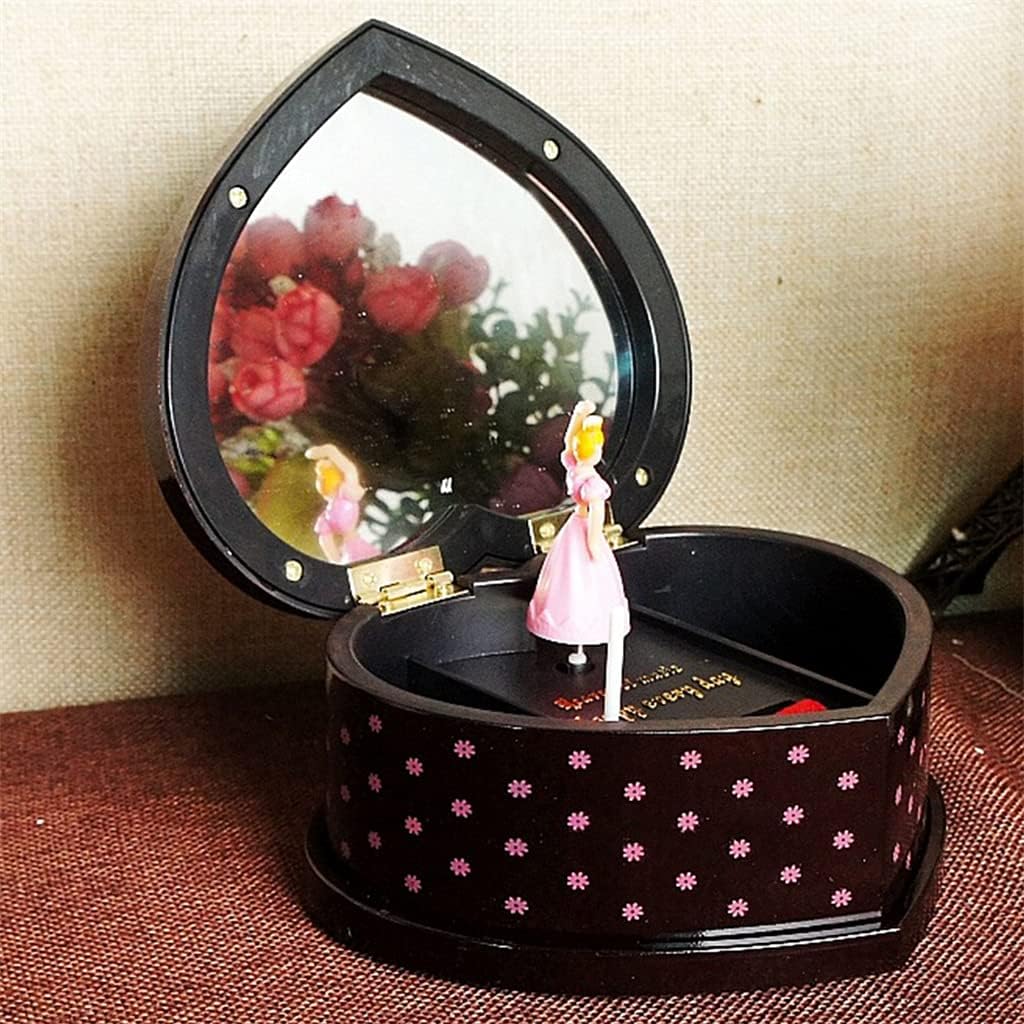 Rotating Heart-Shaped Jewelry Storage with Mirror Daing Girl Lovely Ballerina Music Box (Color : A, Size (D As the picture shows)
