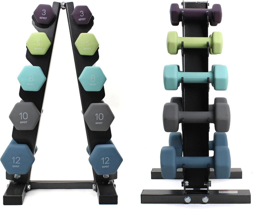 XPRT Neoprene Dumbbell Set with Rack - 5-Pair Weights for Home Gym