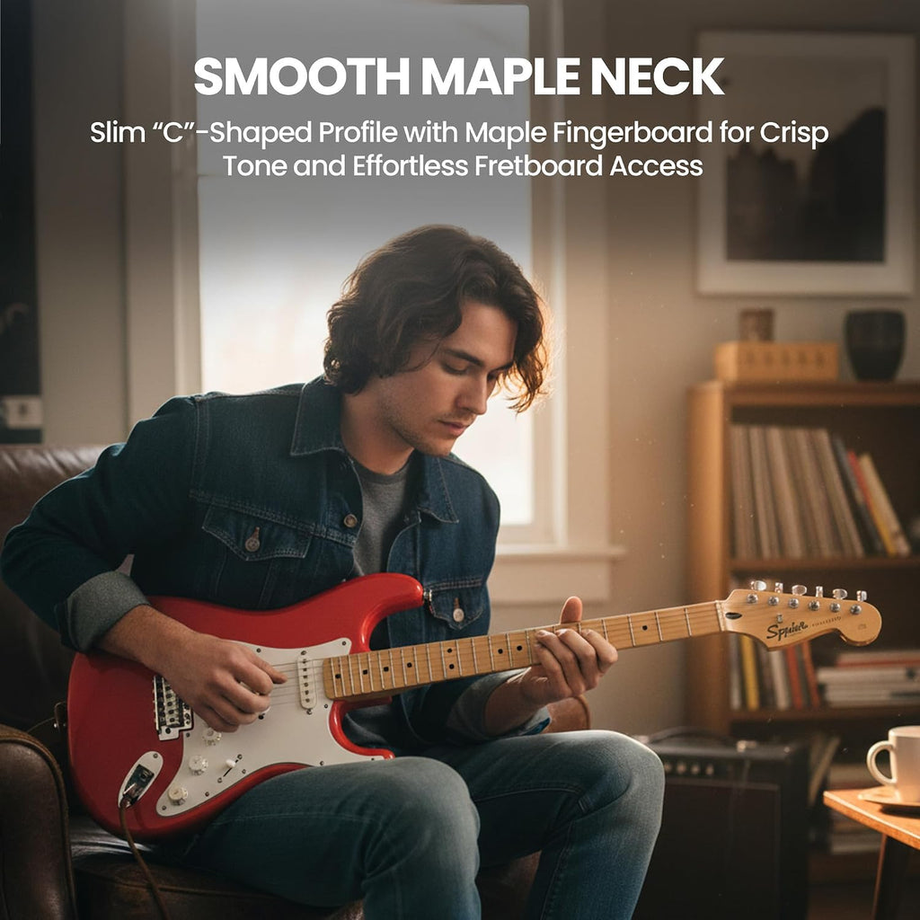 Fender Squier Sonic Stratocaster - Fiesta Red Bundle with Frontman 10G Amp, Instrument Cable, Tuner, Strap, Picks, and Austin Bazaar Instructional Video