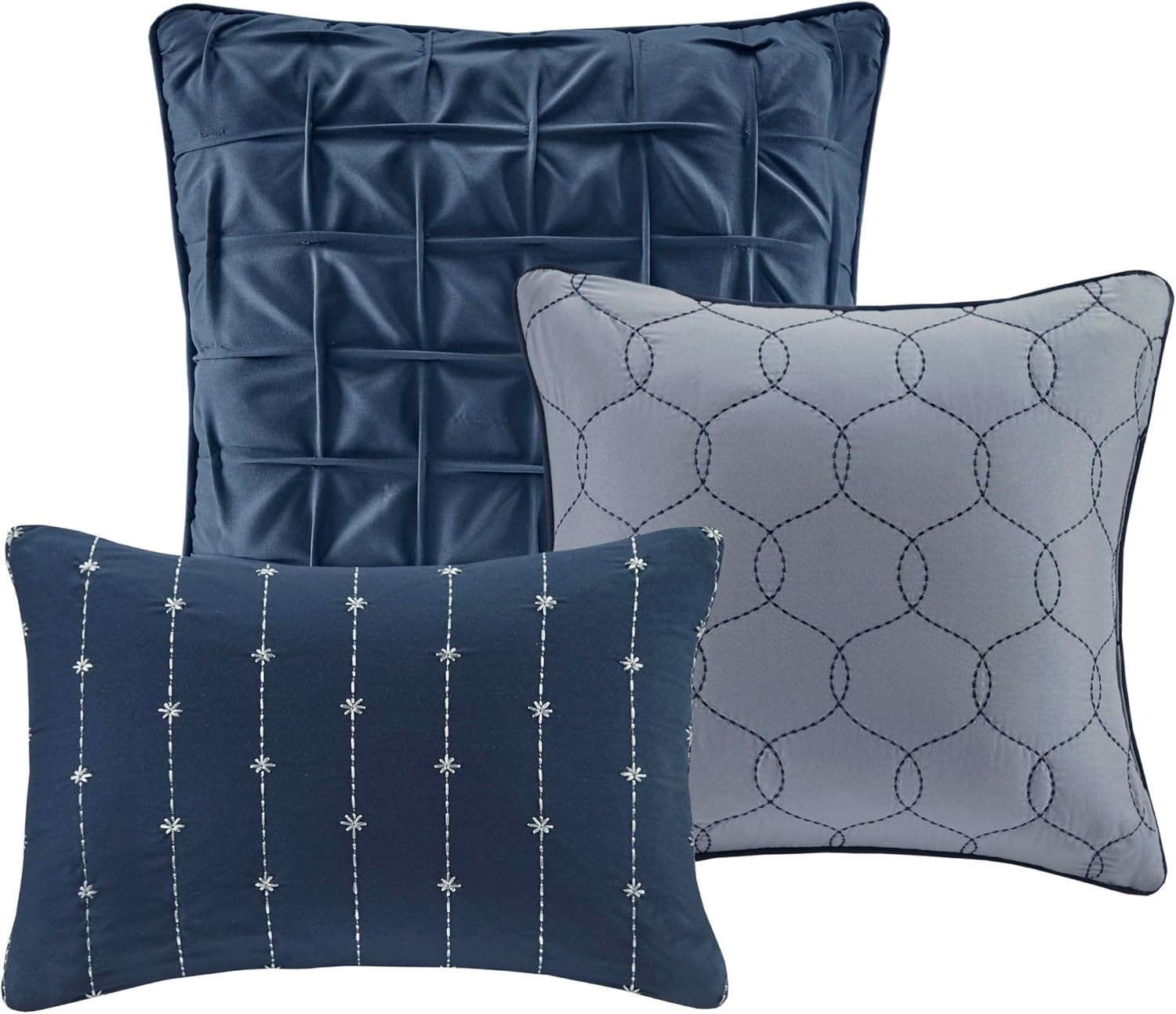 Madison Park Walter Comforter - Luxe Seersucker Print Design, All Season Down Alternative Bedding, Matching Shams, Bedskirt, Decorative Pillows, Navy Cal King(104'x92') 7 Piece