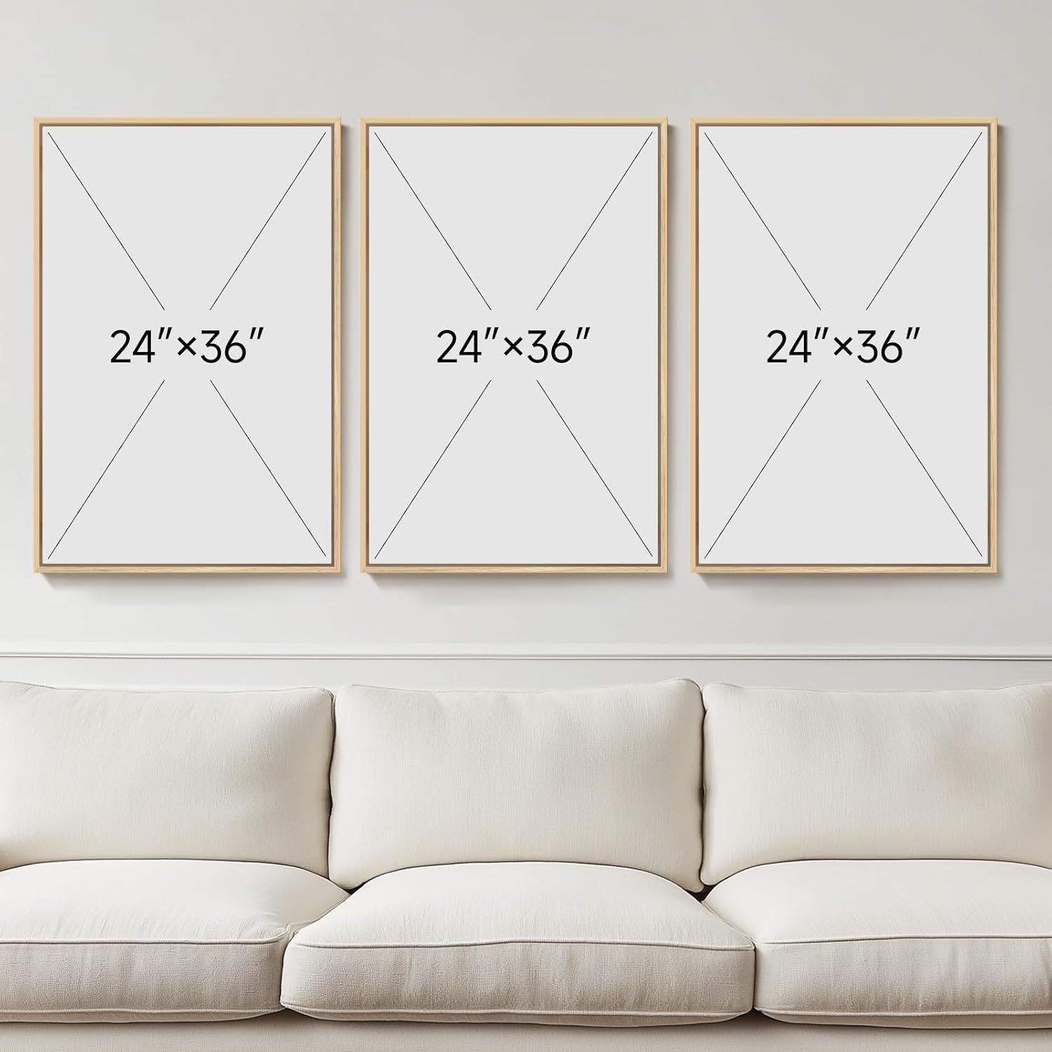 Large Framed Sage Green Boho Wall Art for Living Room, 3 Piece Mid Century Modern Bohemian Canvas Artwork for Walls, Botanical Paintings Prints Pictures Wall Decor for Bedroom Home Office, 24x36 Inch