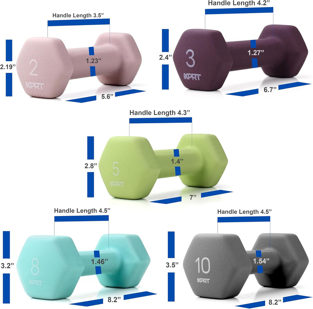 XPRT Neoprene Dumbbell Set with Rack - 5-Pair Weights for Home Gym