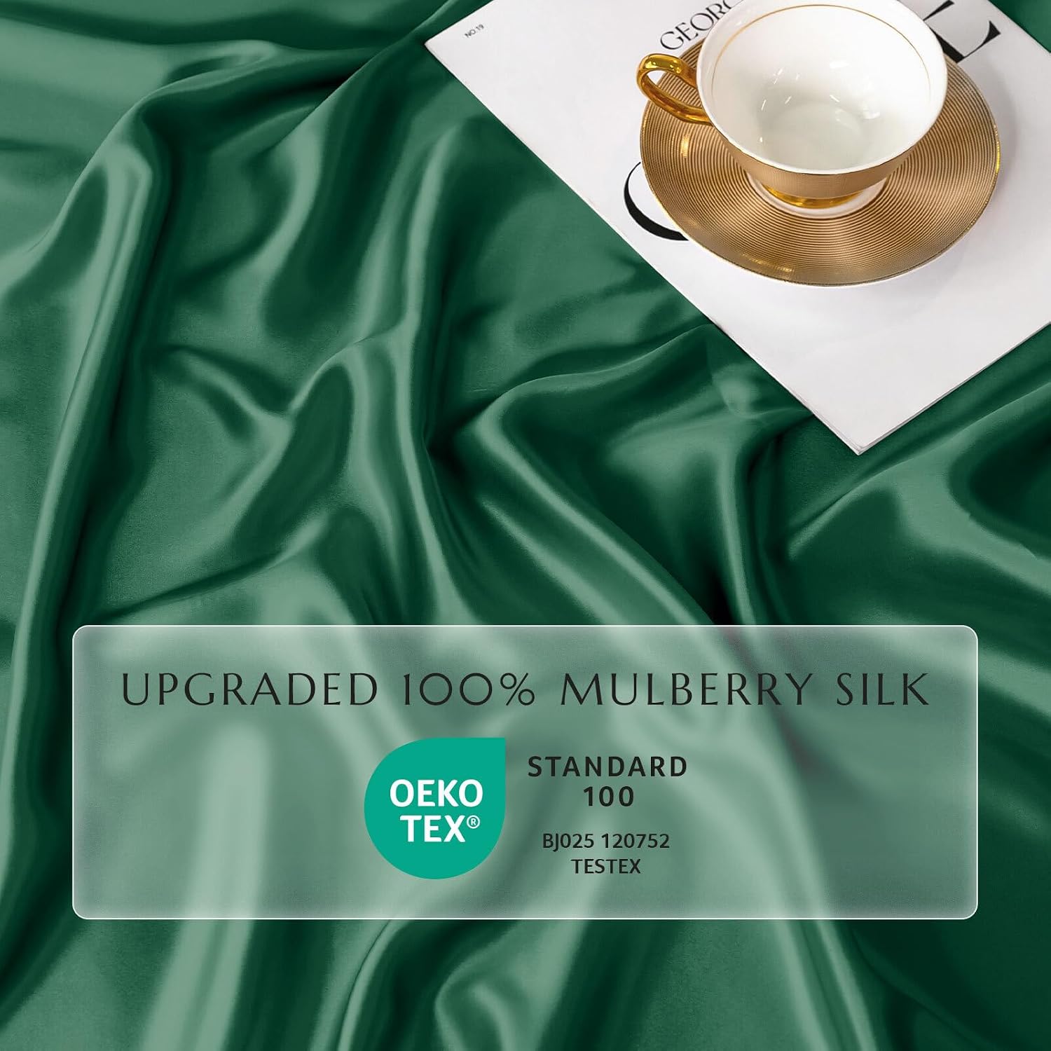 THXSILK Silk Duvet Cover, 100% 7A+ Mulberry Silk Comforter Cover, Seamless, Breathable, Easy Care Zipper Closure, 1 Duvet Cover Only - Queen, Emerald Green