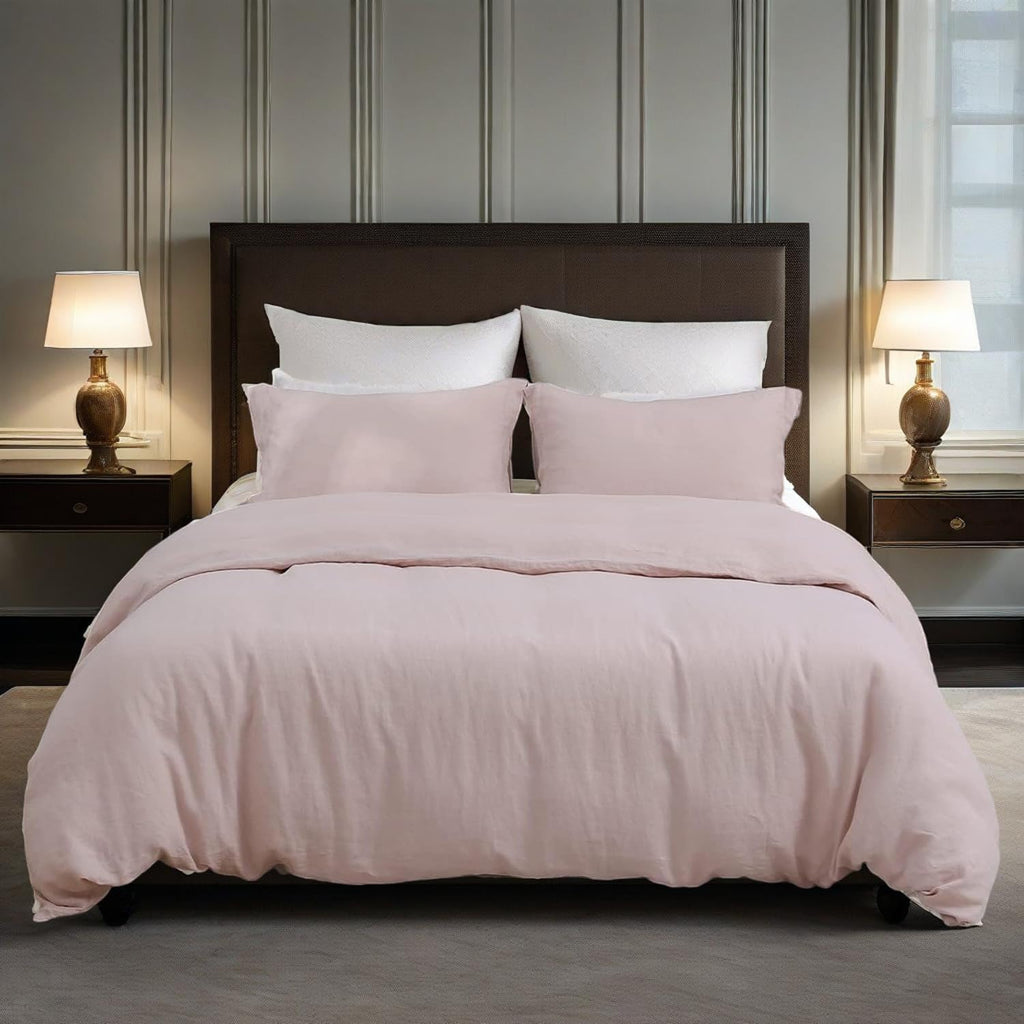 Simple&Opulence 100% Linen Duvet Cover Set, 3 PCS Natural French Flax Blush Pink Duvet Cover Full Size, Breathable Soft Comfy Linen Bedding Comforter Cover with 2 Pillowcases(Blush Pink, 78'x86')