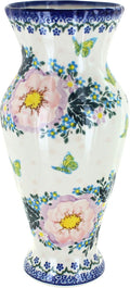 Blue Rose Polish Pottery - Pink Apple Blossom Tall Vase - 11' Tall - Ceramic Flower Vase, Decorative Floral Design for Table, Shelf or Mantel Décor