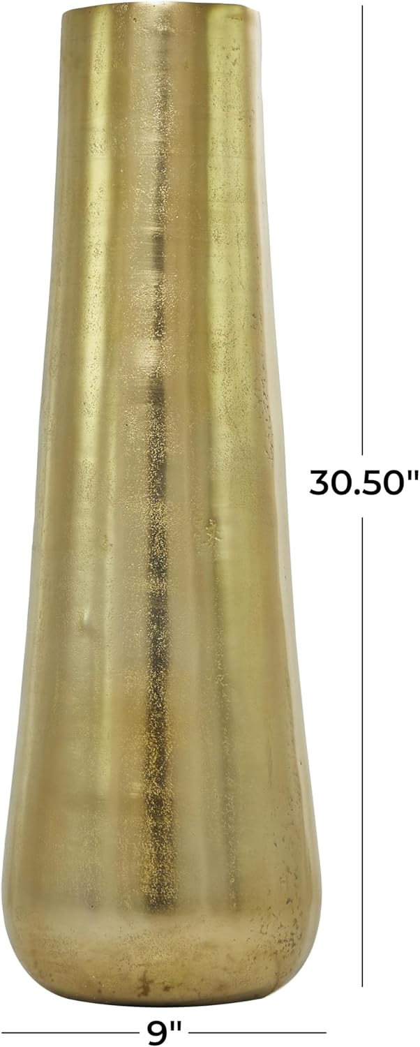 Deco 79 Aluminum Metal Decorative Vase Centerpiece Vase, Flower Vase for Home Decoration 9' x 9' x 31', Gold
