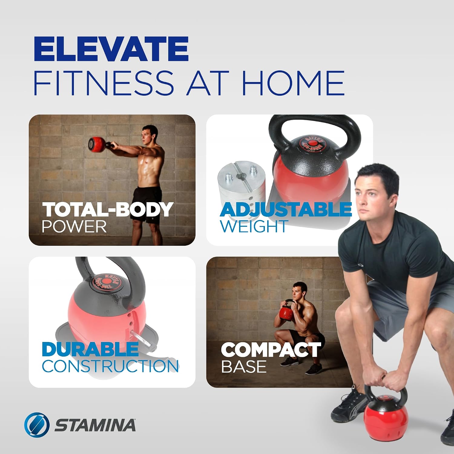 Stamina X Kettle Versa-Bell - 36 lbs Strength Training Kettlebell - Adjustable Kettlebell Weights with Smart Workout App - Kettlebell Weights for Home Workout