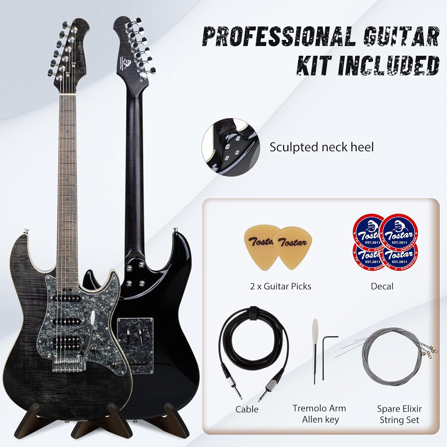 TOSTAR 39inch Telecaster Solid Body Electric Guitar for Adults Professional Player,Full Size 6 string, 2-Point Tremolo, Right Handed, Roasted Canadian Flamed Maple, Glossy Finish