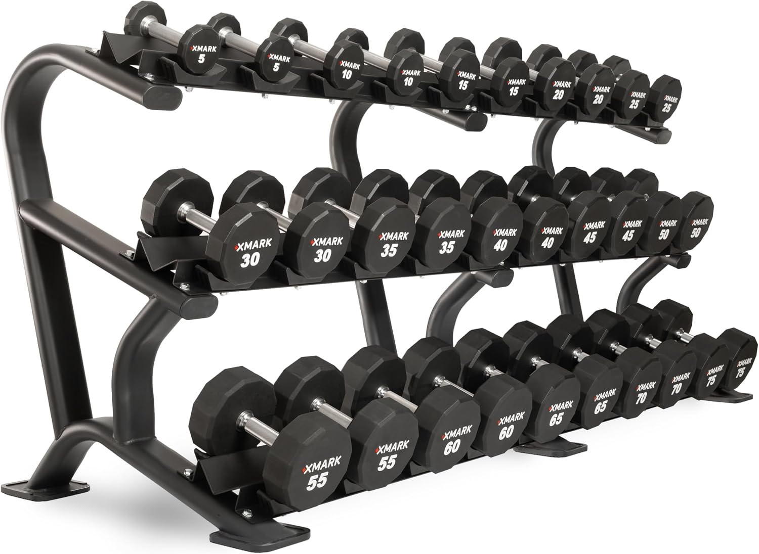 XMARK Dumbbell Weights Sets, 5-50lb and 5-75lb Dumbbell Sets, No Odor, Urethane Dumbbells, Commercial Gym and Home Gym Equipment