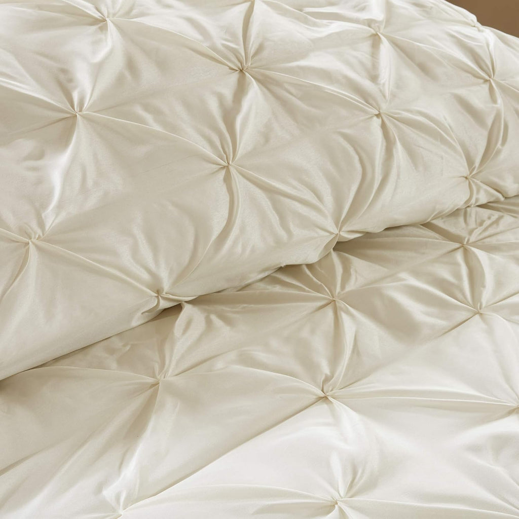 Madison Park Essentials Room in a Bag Faux Silk Comforter Set - Luxe Diamond Tufting All Season Bedding, Matching Curtains, Decorative Pillows, Ivory Cal King(104'x92') 24 Piece