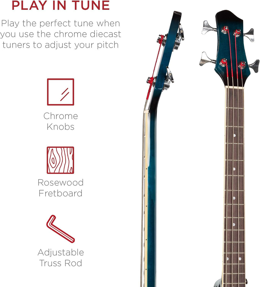 Best Choice Products Acoustic Electric Bass Guitar, Full Size 4 String, Fretted Bass Guitar w/Padded Gig Bag - Blue
