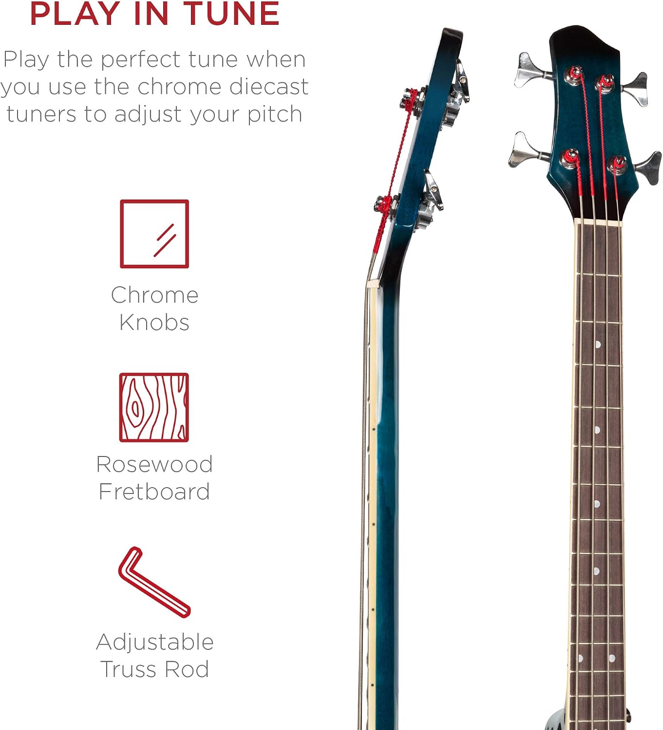 Best Choice Products Acoustic Electric Bass Guitar, Full Size 4 String, Fretted Bass Guitar w/Padded Gig Bag - Blue