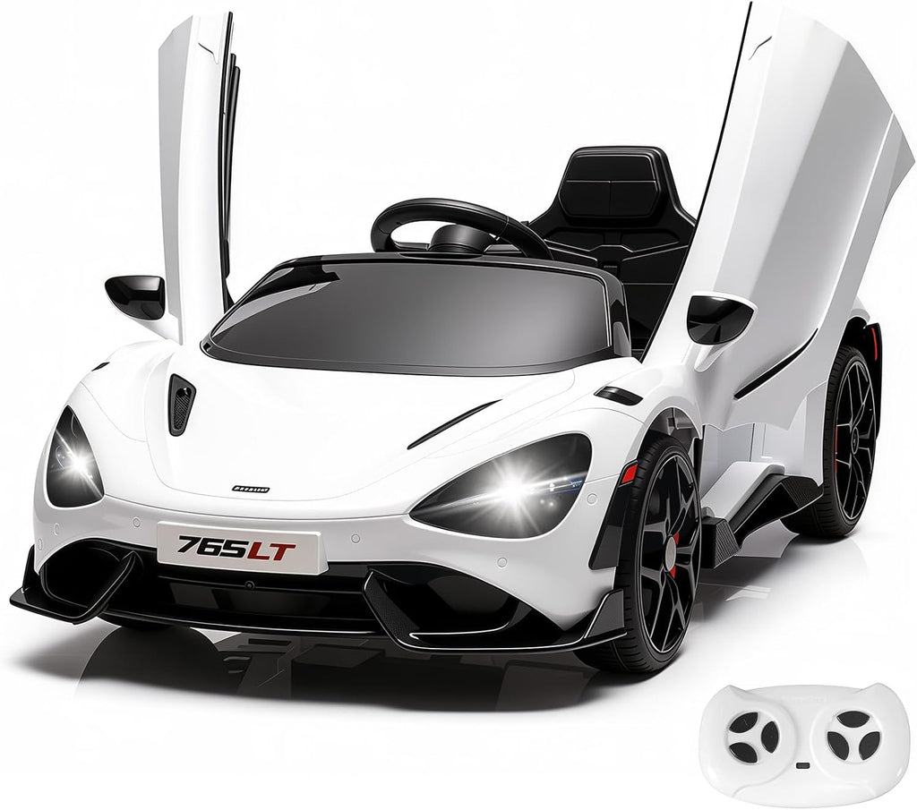 Kids Ride-on Car Licensed McLaren765LT for 3-6Years Old, Electric car 12V Battery Powered Electric Vehicle, w/Parent Remote, Music Player, LED Lights, Smooth Start, 3 Speeds, (White)