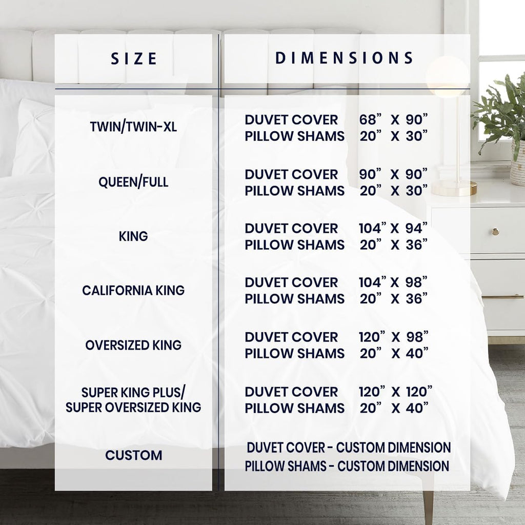 Kotton Culture Custom Pinch Pleated - Pintuck Duvet Cover - 100% Egyptian Cotton 600 Thread Count Decorative Customize Comforter Cover(Desired Dimensions) - Zipper Closure & 7 Internal Ties - White