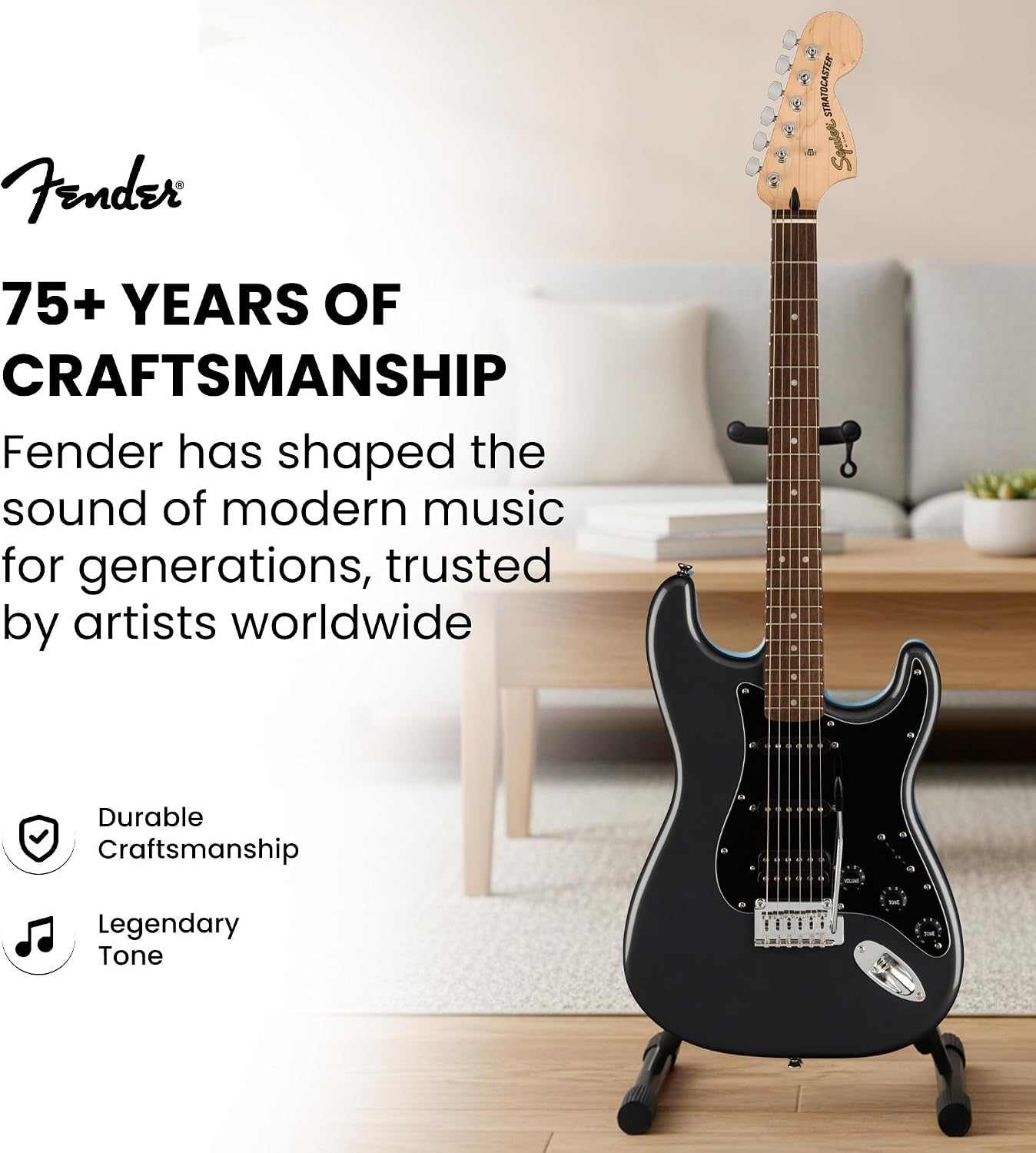 Fender Squier Affinity Stratocaster HSS Pack - Charcoal Frost Metallic Bundle with Frontman 10G Amplifier, Cable, Gig Bag, Tuner, Strap, Picks, and Austin Bazaar Instructional DVD