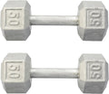 Hydra Fitness Exchange Cast Iron Hex Dumbbell 3 lb to 100 lb (in Single & Pair) - Solid Hexagon Silver Coating Dumbbell Set Strength Training Free Weights for Women & Men Residential Only