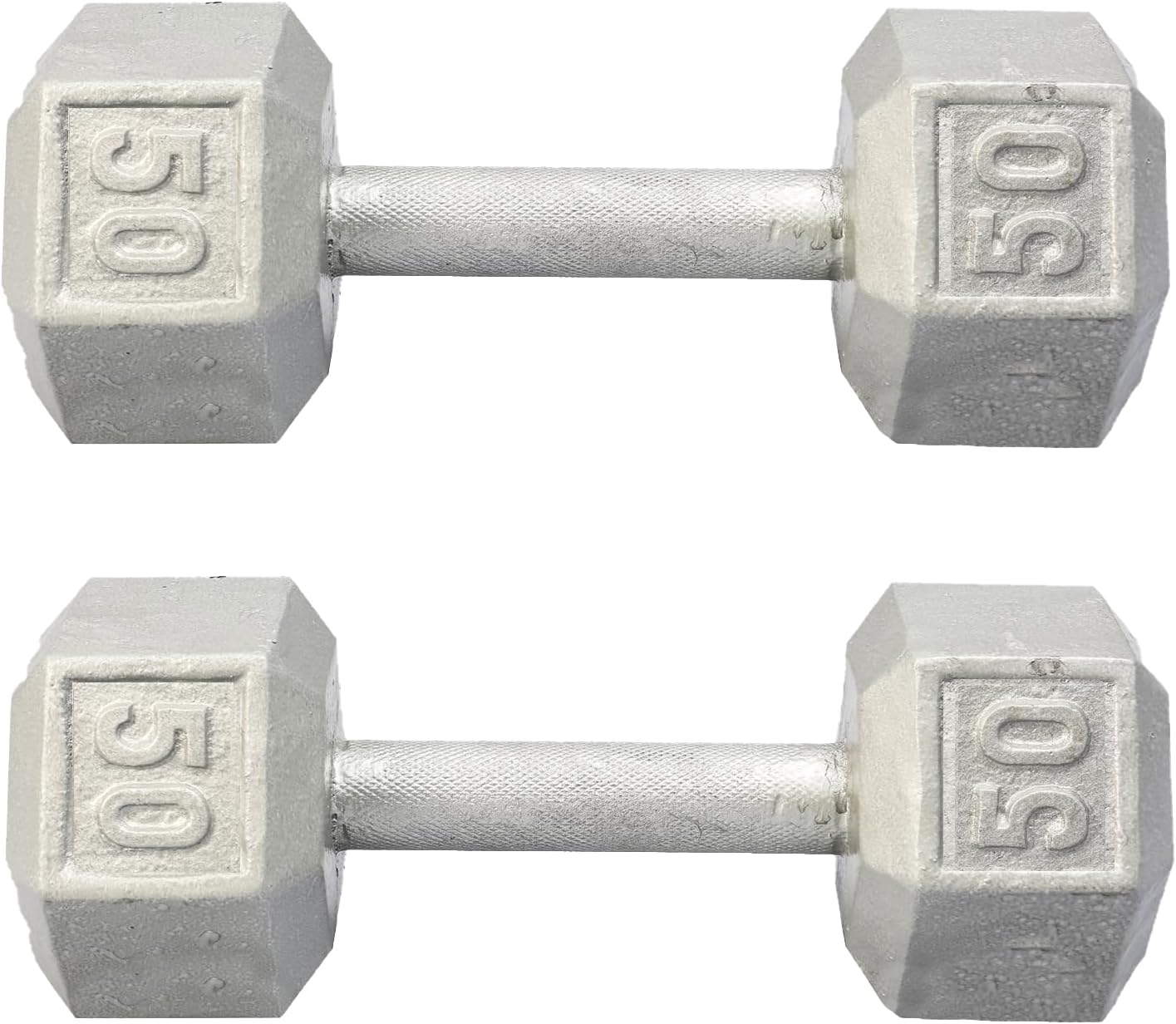 Hydra Fitness Exchange Cast Iron Hex Dumbbell 3 lb to 100 lb (in Single & Pair) - Solid Hexagon Silver Coating Dumbbell Set Strength Training Free Weights for Women & Men Residential Only