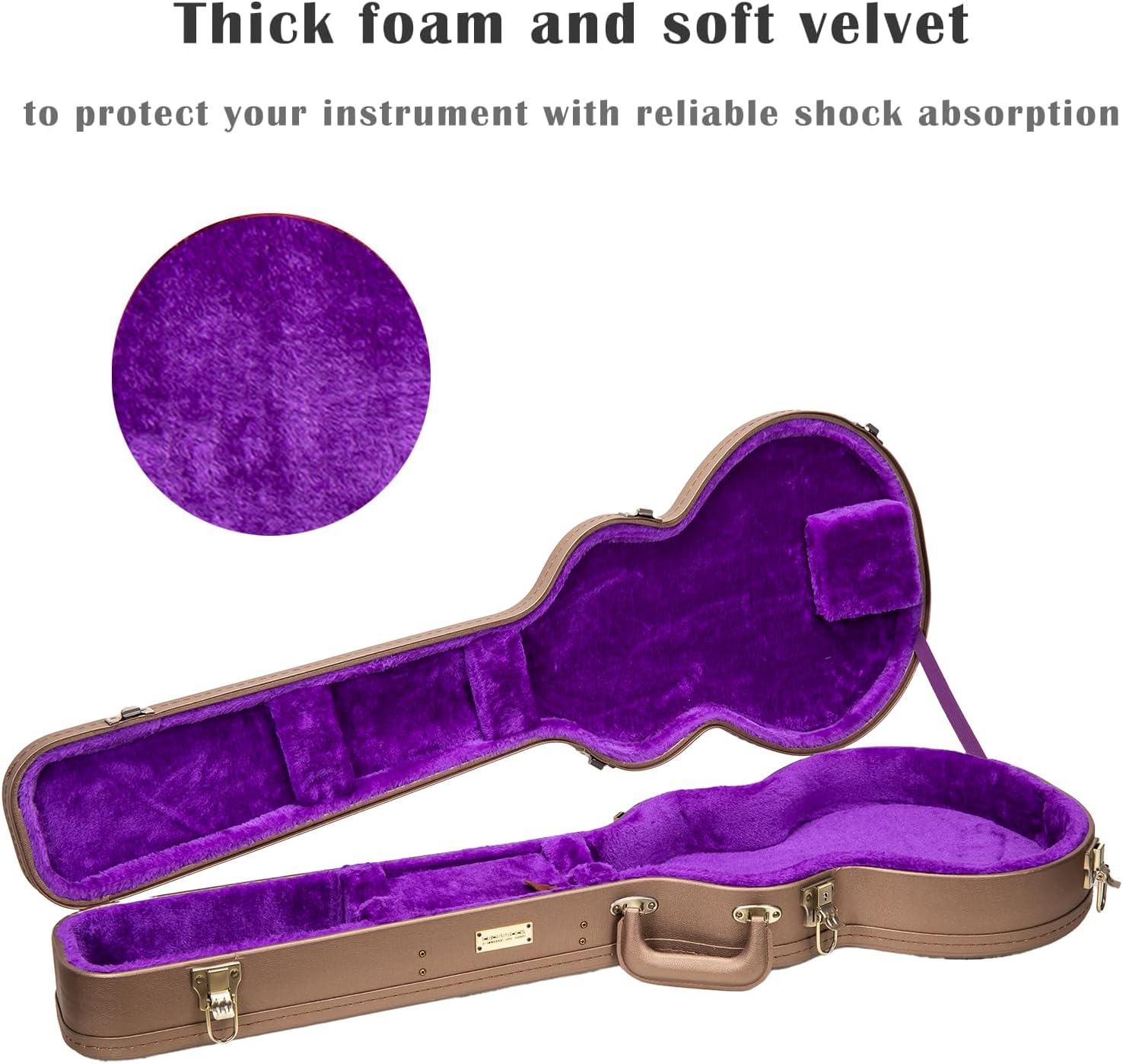 Crossrock Wooden Electric Guitar Case for Les Paul Style | Chocolate Brown Finish, Purple Velvet Interior, Lock – Designer Series(CRW520LCB)