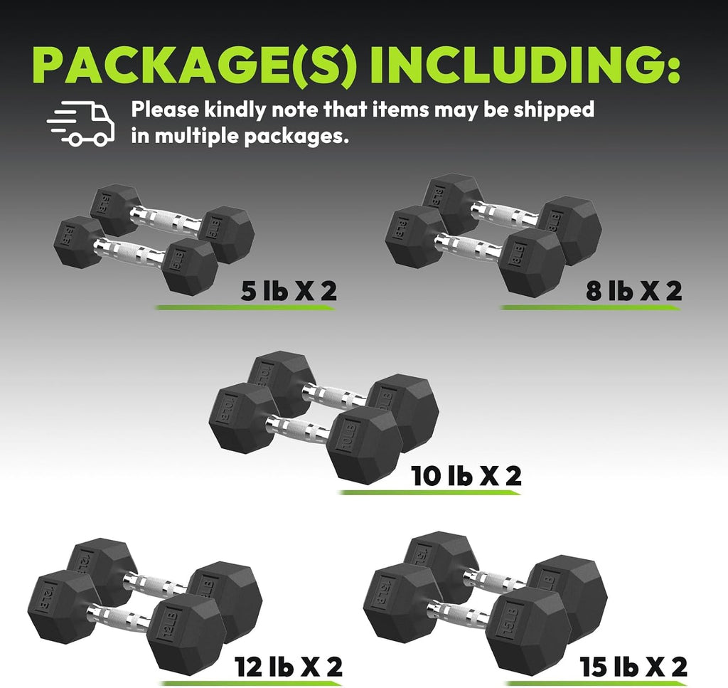 Hex Dumbbell Sets with Rack, 90-640 lb Rubber Encased Exercise & Fitness Dumbbells Set, Hand Weight for Strength Training, Weight Dumbbells