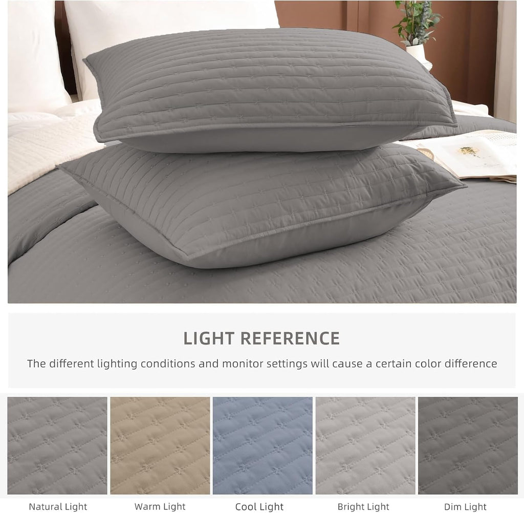 Lady Ann Gray Oversized King Bedspread 128x120, 3Pcs Extra Large Farmhouse Lightweight King Quilt Bedding Set Soft Quilted Bedspreads Thin Comforter for All Season