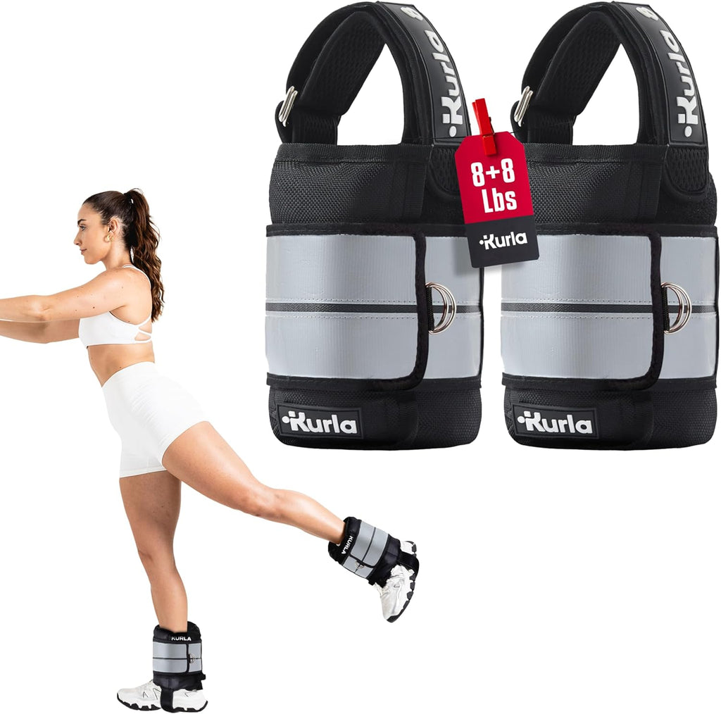 Ankle & Wrist Weights – 8/16/20/30 lbs Pair (4–15lbs - Each) | Dual Adjustable Secure Strap System | Patented Design | Ideal for Home Workouts, Pilates, Yoga, Glute Training
