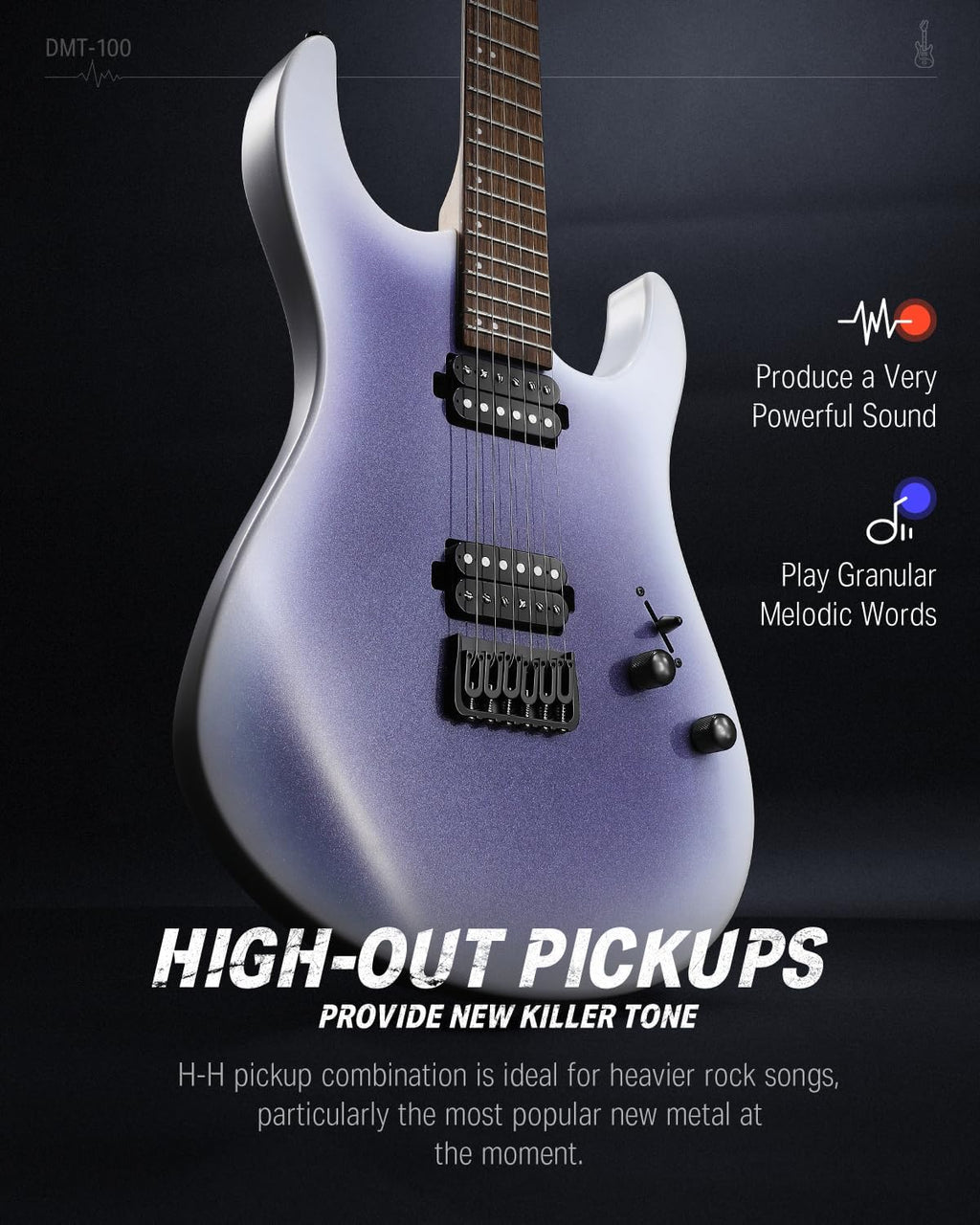 Donner Solid Body Electric Guitar, 39 Inch Metal Electric Guitar Beginner Kits with Bag, Strings, Strap, Cable, Strings Dampener for Rock Music Lover, DMT-100 (Gradient Violet)