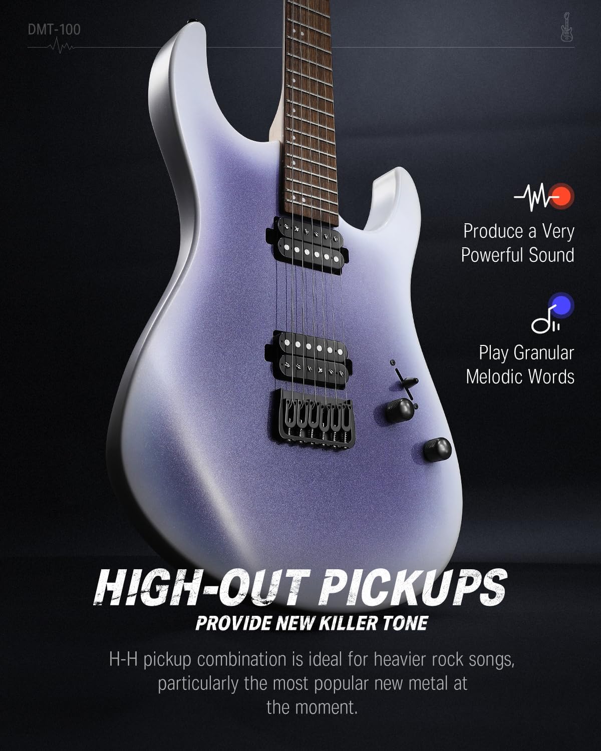 Donner Solid Body Electric Guitar, 39 Inch Metal Electric Guitar Beginner Kits with Bag, Strings, Strap, Cable, Strings Dampener for Rock Music Lover, DMT-100 (Gradient Violet)