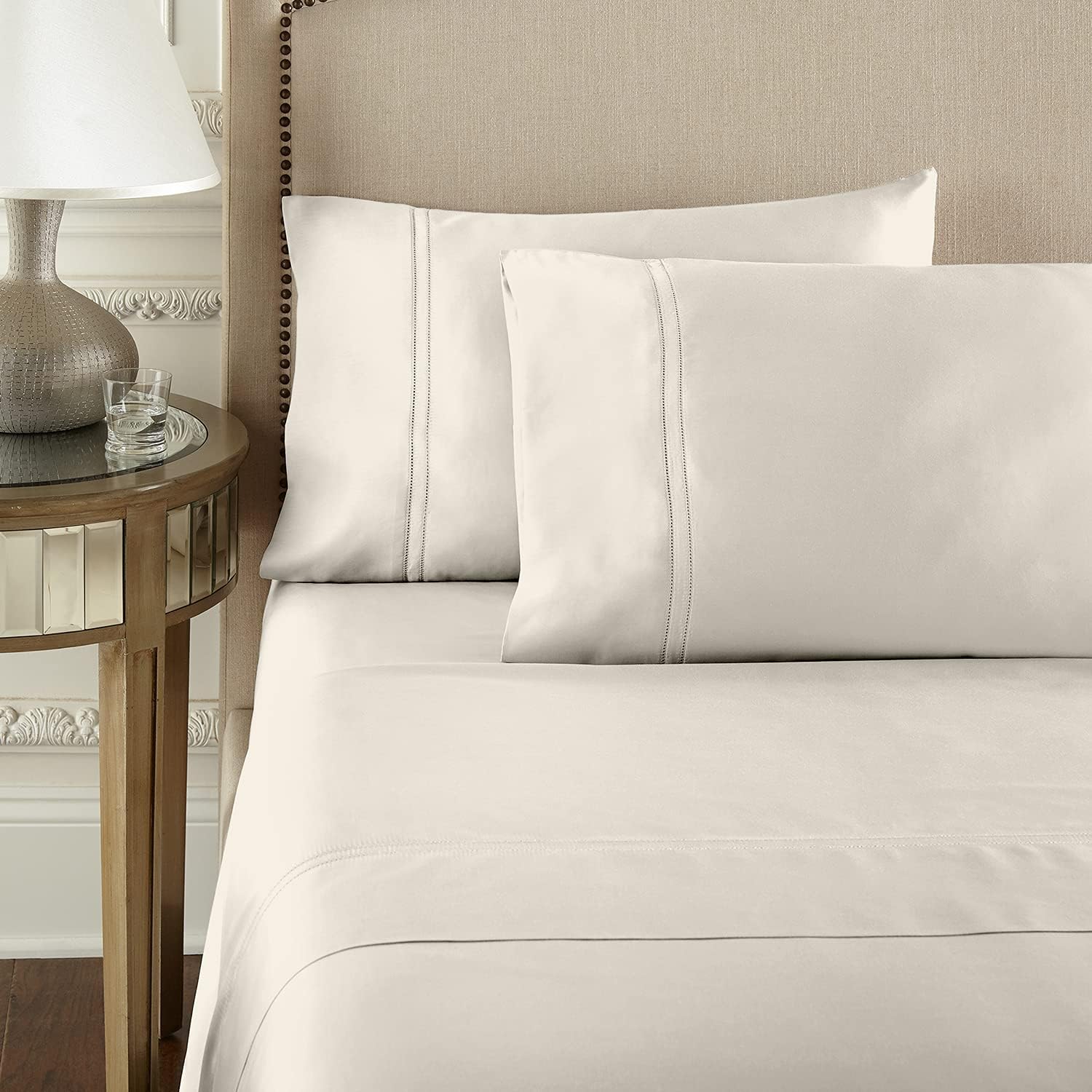 Pure Parima Yalda Sheet Set – 100% Certified Egyptian Cotton, Double-Hem Stitch, California King, Linen