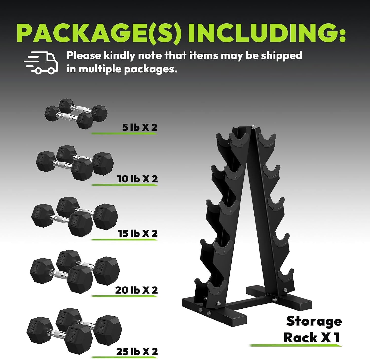HANDBODE Rubber Coated Hex Dumbbell Set with A-Frame Rack, 100 lb - 550 lb Multiple Options Weight, Hexagon Non-Rolling Shape, Ergonomic Knurled Handle, Home Gym Equipment for Strength Training