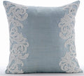 HomeCentric Light Blue Euro Size Pillow Shams Pack of 2 - 26x26 inch (65x65 cm) Silk Euro Shams with French Toile Floral Border Beaded Victorian European Sham Covers - White Waters