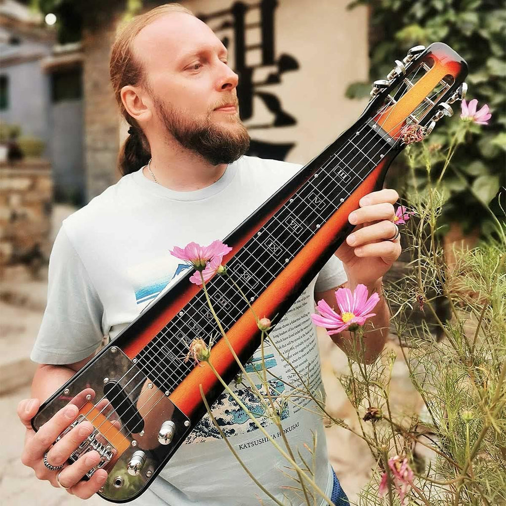 Batking Lap Steel Guitar, Electric Slide Guitars 6 String Slotted Headstock Guiter With Gig Bag Sunburst