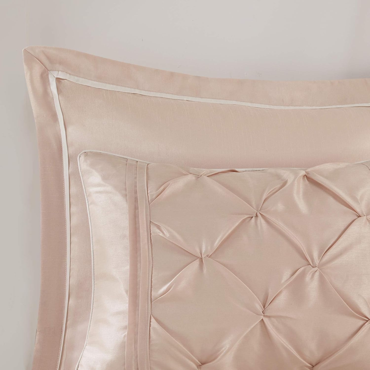 Madison Park Essentials Room in a Bag Faux Silk Comforter Set-Luxe Diamond Tufting All Season Bedding, Matching Curtains, Decorative Pillows, Cal King(104'x92'), Blush 24 Piece (MPE10-811)