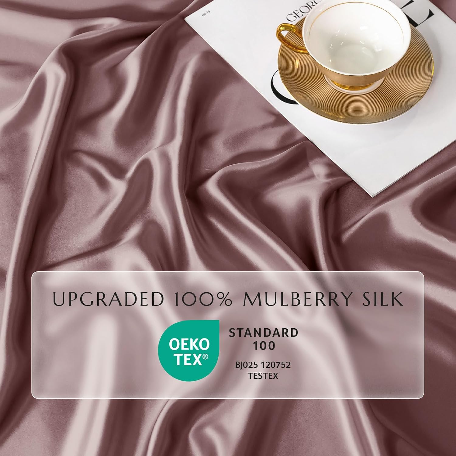 THXSILK 100% Silk Sheet Set, 7A+ Silk Sheet Set Soft Breathable, Luxury Bedding (1 Duvet Cover, 1 Fitted Sheet, 2 Pillow Shams), Cal King, Purple