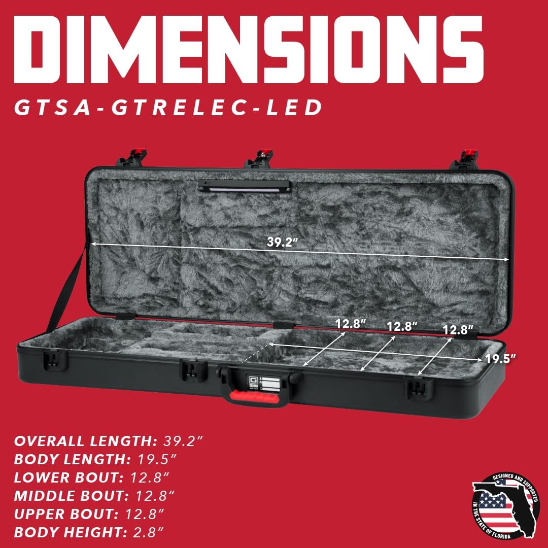 Gator Cases Molded Flight Case for Electric Guitar with Internal LED Lighting and TSA Approved Locking Latch, (GTSA-GTRELEC-LED)