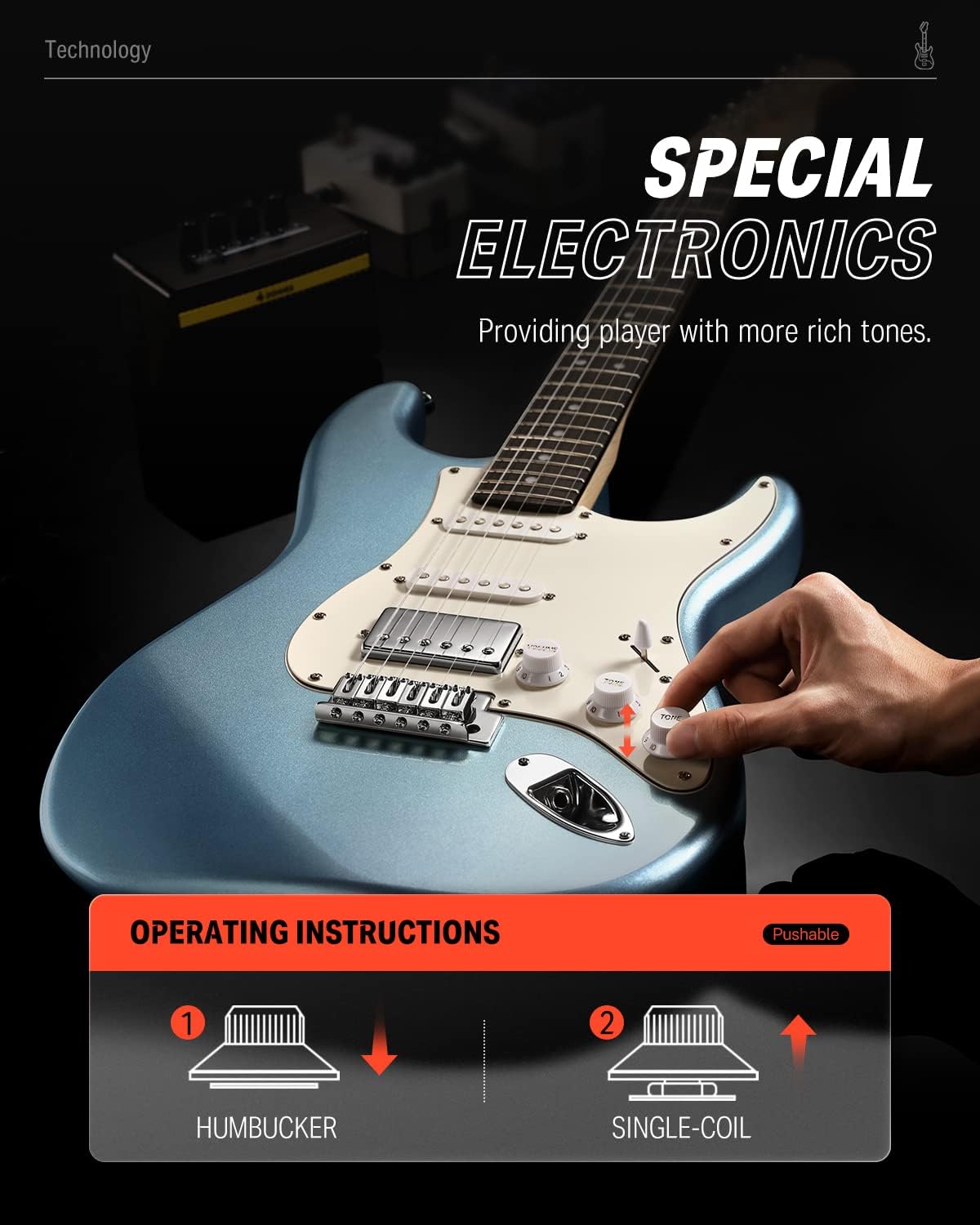 Donner DST-152R Electric Guitar, 39' Beginner Electric Guitar Kit, HSS Pickup with Coil Split, Guitar Starter Set with Amp, Bag, All Accessories, Metallic Ice Blue