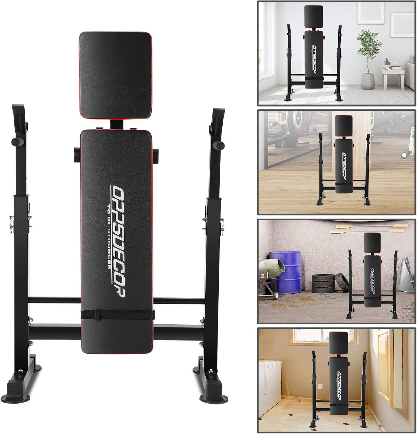 OPPSDECOR 6 in 1 900LBS Weight Bench with Leg Extension and Leg Curl, Foldable Bench Press Set and Squat Barbell Rack with Preacher Curl, Adjustable Workout Bench for Home Gym Strength Training PXZXYX1