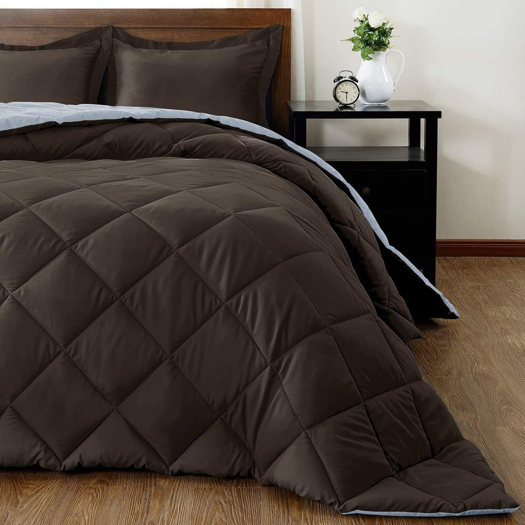 Designer Reversible Comforter California King (98 x 116) Inches Size Brown/Blue Down Alternative 100% Egyptian Cotton with 2 Pillow Cases, 3 PCS Set