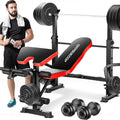 OPPSDECOR 6 in 1 900LBS Weight Bench with Leg Extension and Leg Curl, Foldable Bench Press Set and Squat Barbell Rack with Preacher Curl, Adjustable Workout Bench for Home Gym Strength Training PXZXYX1