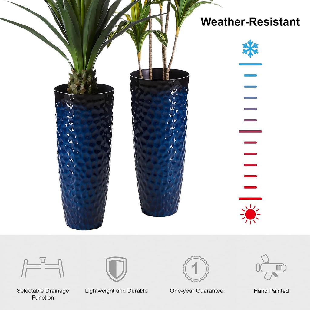 Glitzhome 31' H Oversized Tall Planter, Set of 2 Honeycomb Textured Gradient Cobalt Blue Round Garden Plant Pots with Drainage Holes, Large Flower Containers for Indoor Outdoor Front Door Patio