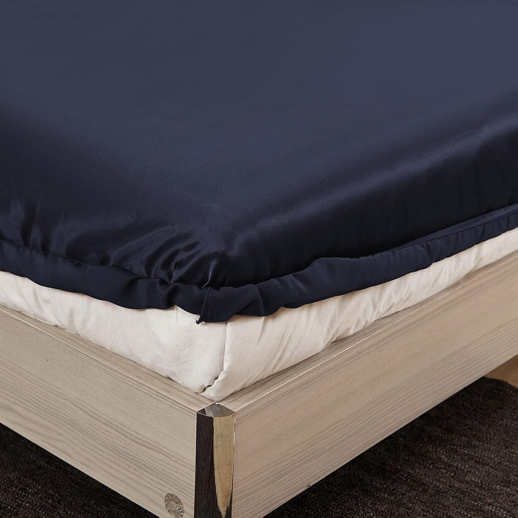 LilySilk 3PC Silk Fitted Sheets Set 100% Mulberry Silk 6A Grade, 2 Silk Pillowcases and 1 Silk Fitted Sheet, 16 Inch Deep Pocket, 19 Momme Silk Bed Sheets Navy Blue, King