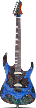Leo Jaymz Electric Guitar Hurricane Deluxe Series, Burl Top, Mahogany Body, Roasted Maple Neck, Rosewood Fretboard, Locking Tuners, Rounded Frets, Case(Blue Colorful Deluxe)