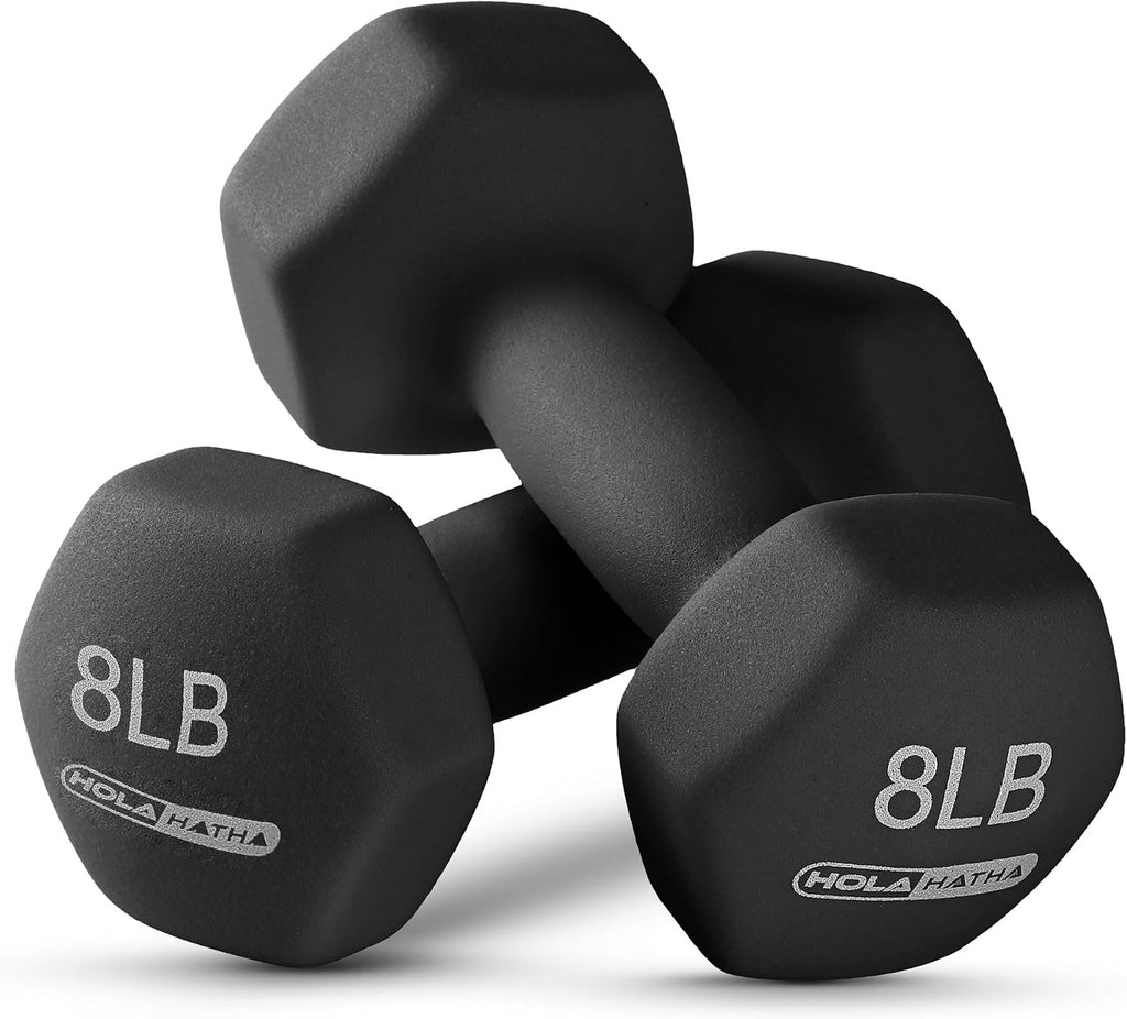 HolaHatha Neoprene Dumbbell Weights Set w/Rack, Home Gym Equipment - Portable Weighted Exercise Dumbbells for Fitness, Training, and Lifting Workouts