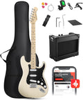DONNER DST-80 Electric Guitar 39' Beginner Electric Guitar Kit with Amp, Classic SSS Pickup Complete with Gig Bag, Tuner, Capo, Strap, Picks, and Free Online Lessons, Bone White