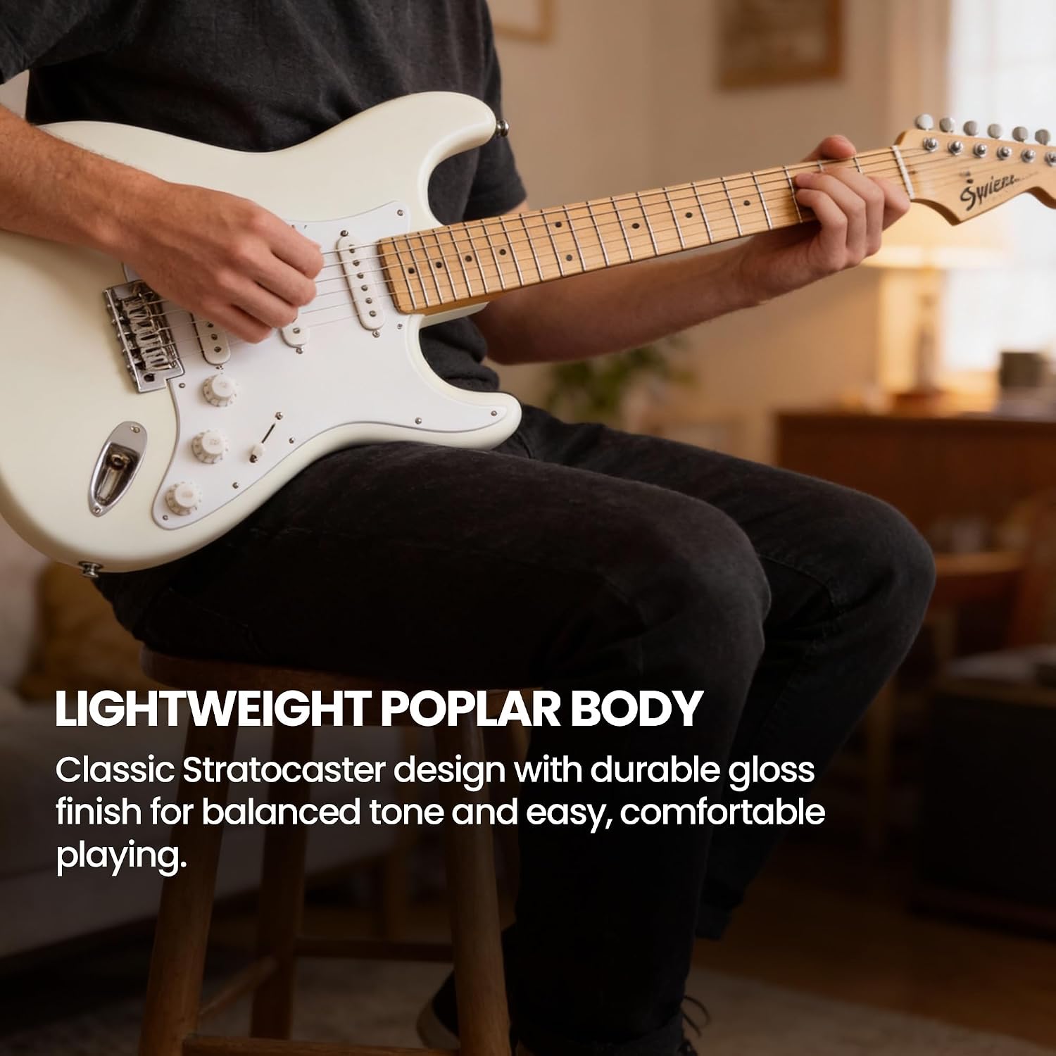 Fender Squier Sonic Stratocaster - Arctic White Bundle with Frontman 10G Amp, Instrument Cable, Tuner, Strap, Picks, and Austin Bazaar Instructional Video