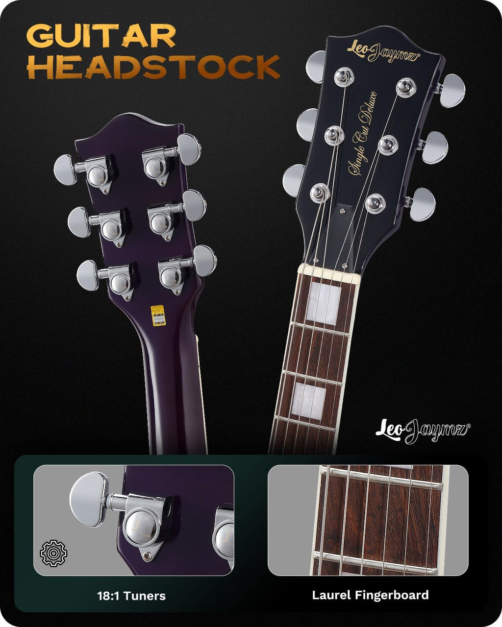 Leo Jaymz SC Series Electric Guitar – Mahogany Body, Laurel Fingerboard, Dual Humbuckers, Stainless Steel Frets, Tune-O-Matic Bridge, C Neck, 18:1 Tuners (Violet Flame)
