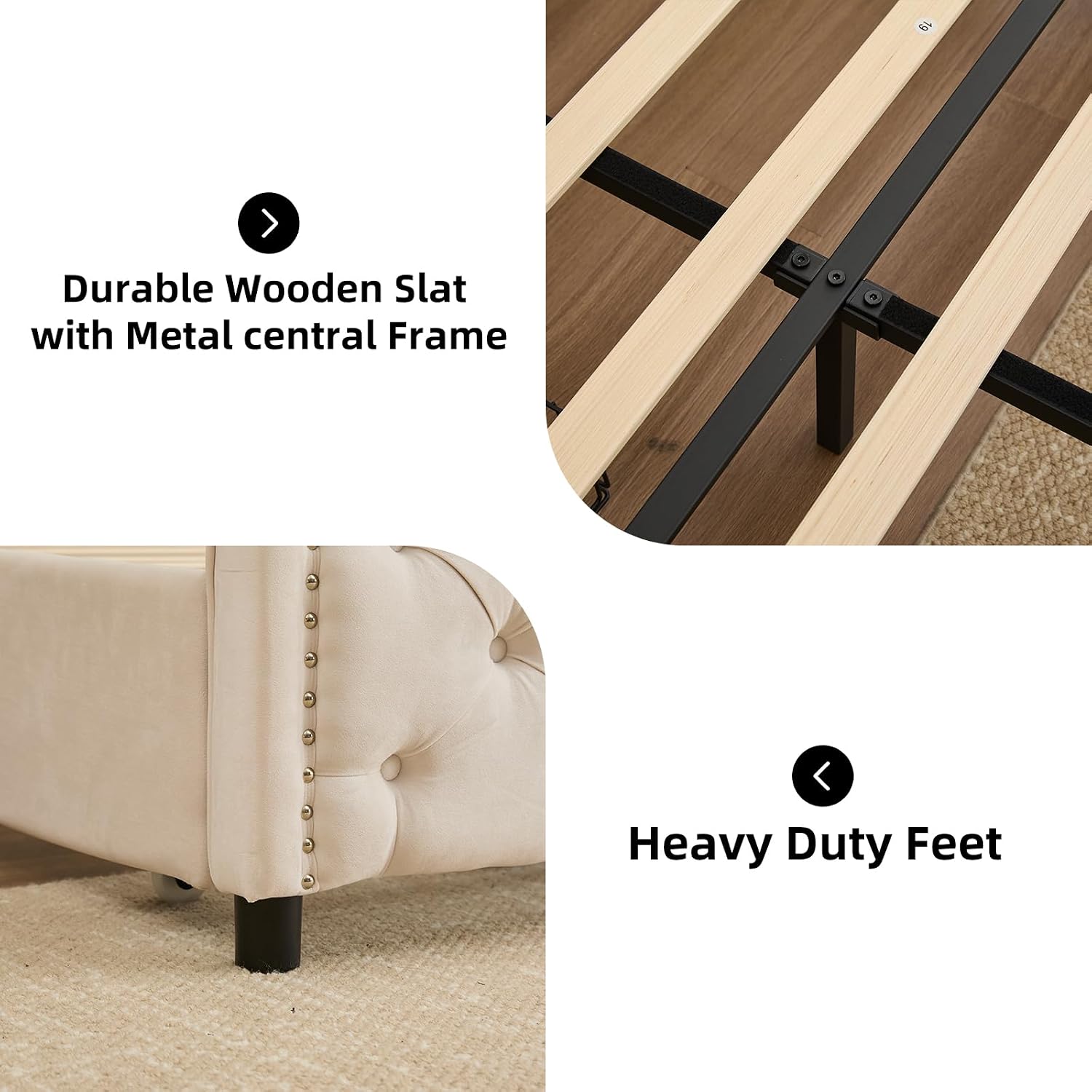 CANMOV Queen Size Upholstered Bed Frame with 4 Storage Drawers,Comfortable Fabric Platform Bed Frame with Wingback Headboard & Footboard,Wooden Slats Support,Button Tufted,No Box Spring Needed,Cream